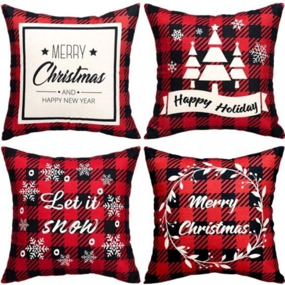 Decorative Holiday Throw Pillow Covers | Set of 4 | 18"x18" | Linen Blend - Picture 1 of 8
